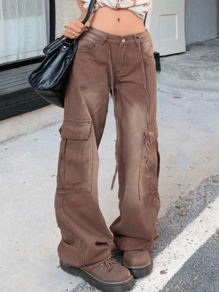 Vintage High Rise Loose Tie Jeans - Y2K Fashion Denim with a Coquette Aesthetic