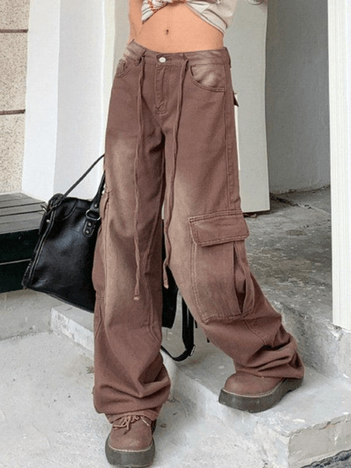 Vintage High Rise Loose Tie Jeans - Y2K Fashion Denim with a Coquette Aesthetic