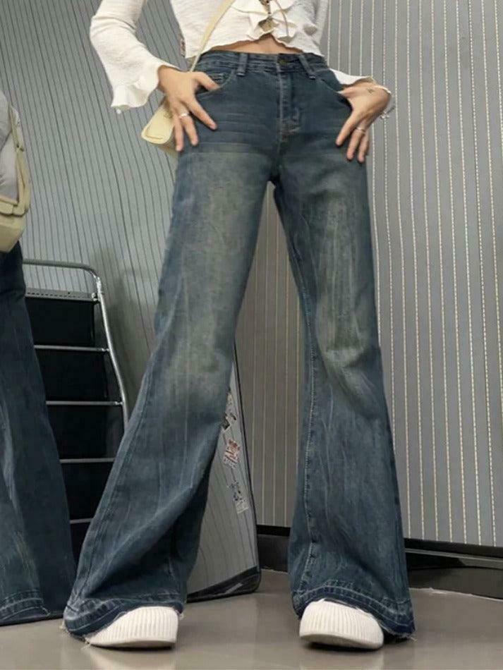 Vintage High Rise Raw Trim Flare Jeans - Y2K Fashion Staple for Women's Niche Aesthetic