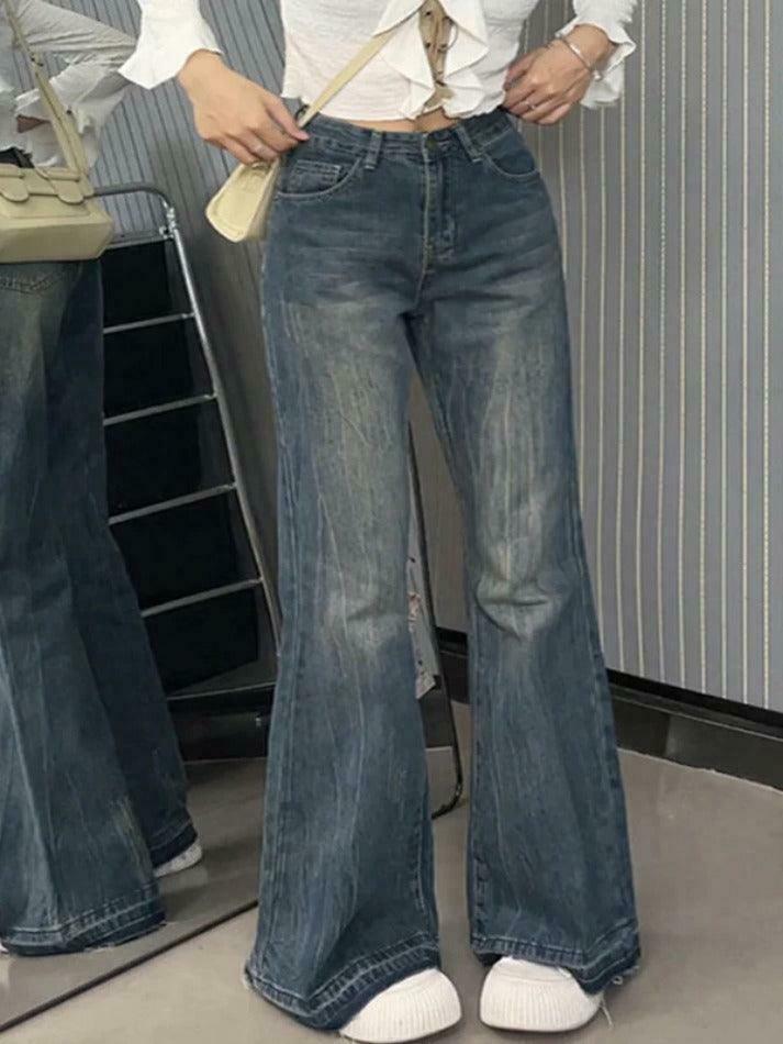 Vintage High Rise Raw Trim Flare Jeans - Y2K Fashion Staple for Women's Niche Aesthetic
