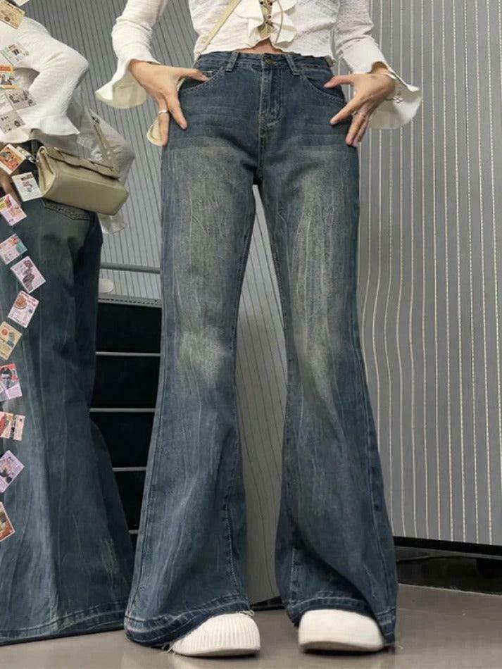 Vintage High Rise Raw Trim Flare Jeans - Y2K Fashion Staple for Women's Niche Aesthetic