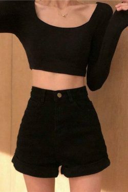 Vintage High Waist Denim Shorts - Retro Y2K Fashion for Women - Coquette Aesthetic Grunge Style