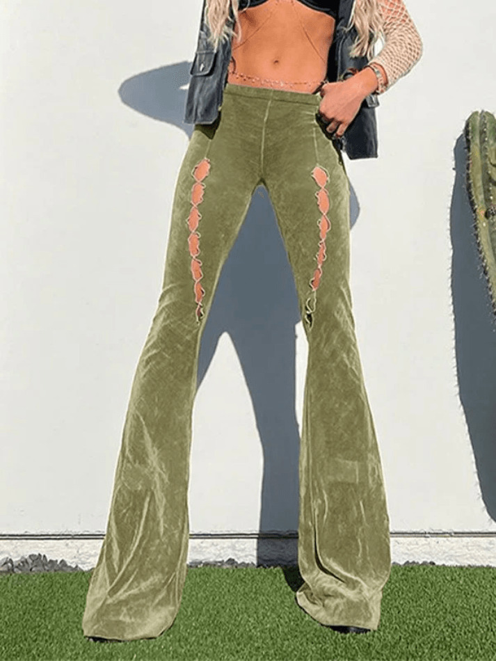 Vintage Hollow Flare Leg Pants - Y2K Fashion Statement with Coquette Aesthetic & Grunge Style