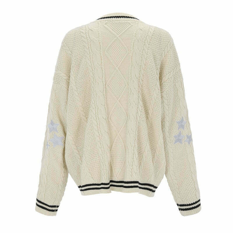 Vintage Hollywood Starlet Star-Embroidered Cardigan - Y2K Fashion Aesthetic for Women