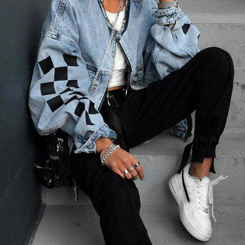 Vintage Indie Aesthetic Zipper Denim Jacket - Y2K Fashion Grunge Style Coquette Outfits