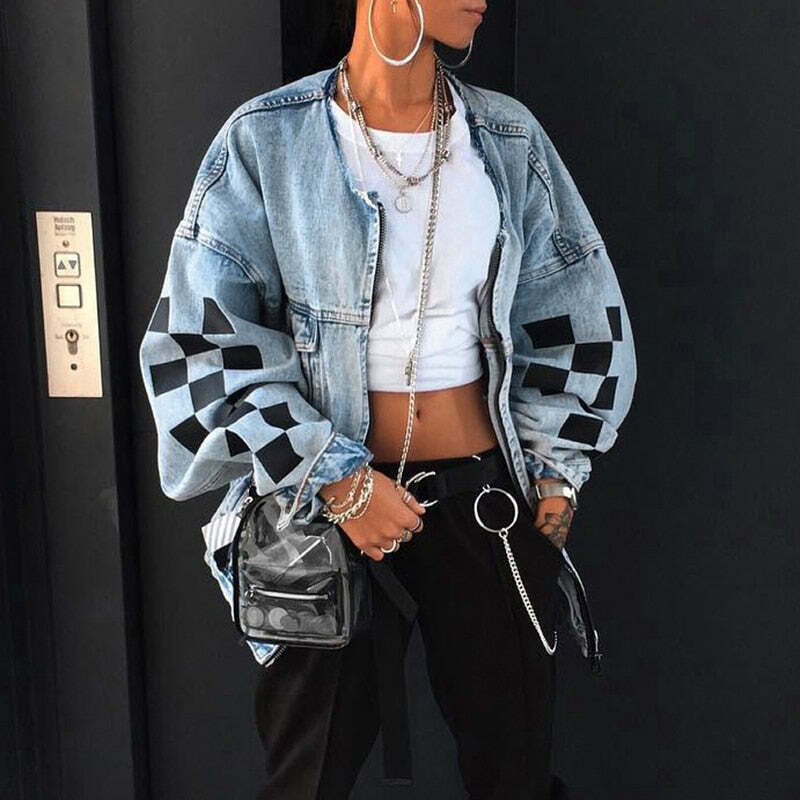 Vintage Indie Aesthetic Zipper Denim Jacket - Y2K Fashion Grunge Style Coquette Outfits