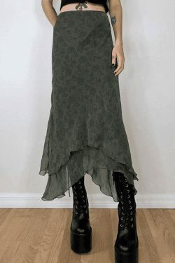 Vintage Irregular Floral Midi Skirt - Y2K Fashion Aesthetic for Women