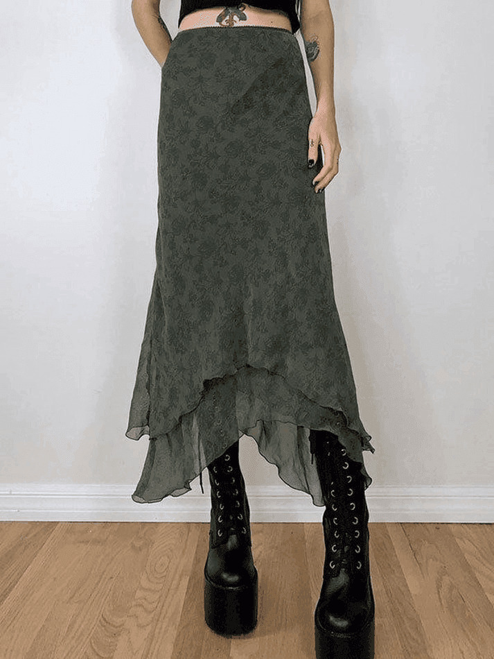 Vintage Irregular Floral Midi Skirt - Y2K Fashion Aesthetic for Women