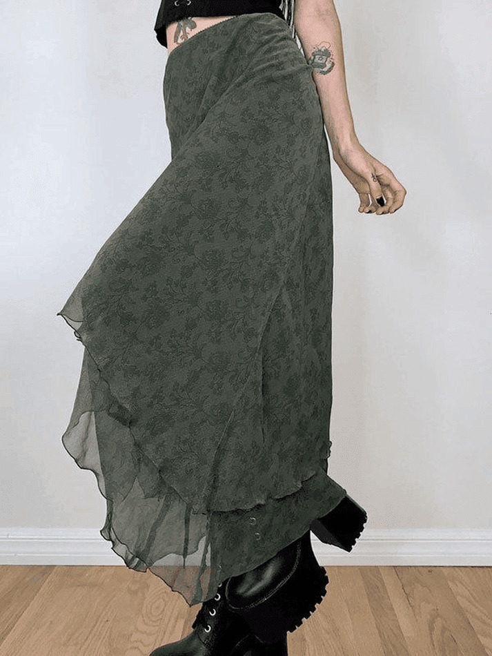 Vintage Irregular Floral Midi Skirt - Y2K Fashion Aesthetic for Women
