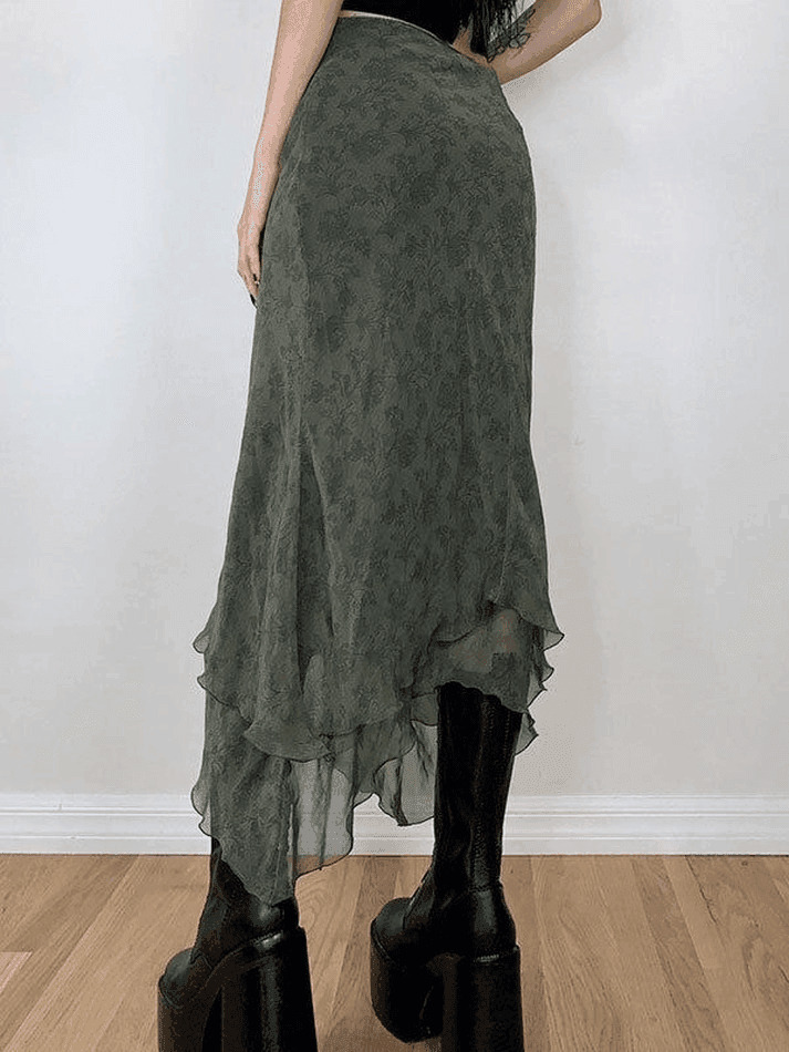 Vintage Irregular Floral Midi Skirt - Y2K Fashion Aesthetic for Women