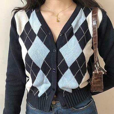 Vintage Knitted Cardigan - Coquette Aesthetic Grunge Style Y2K Fashion Women's Sweater