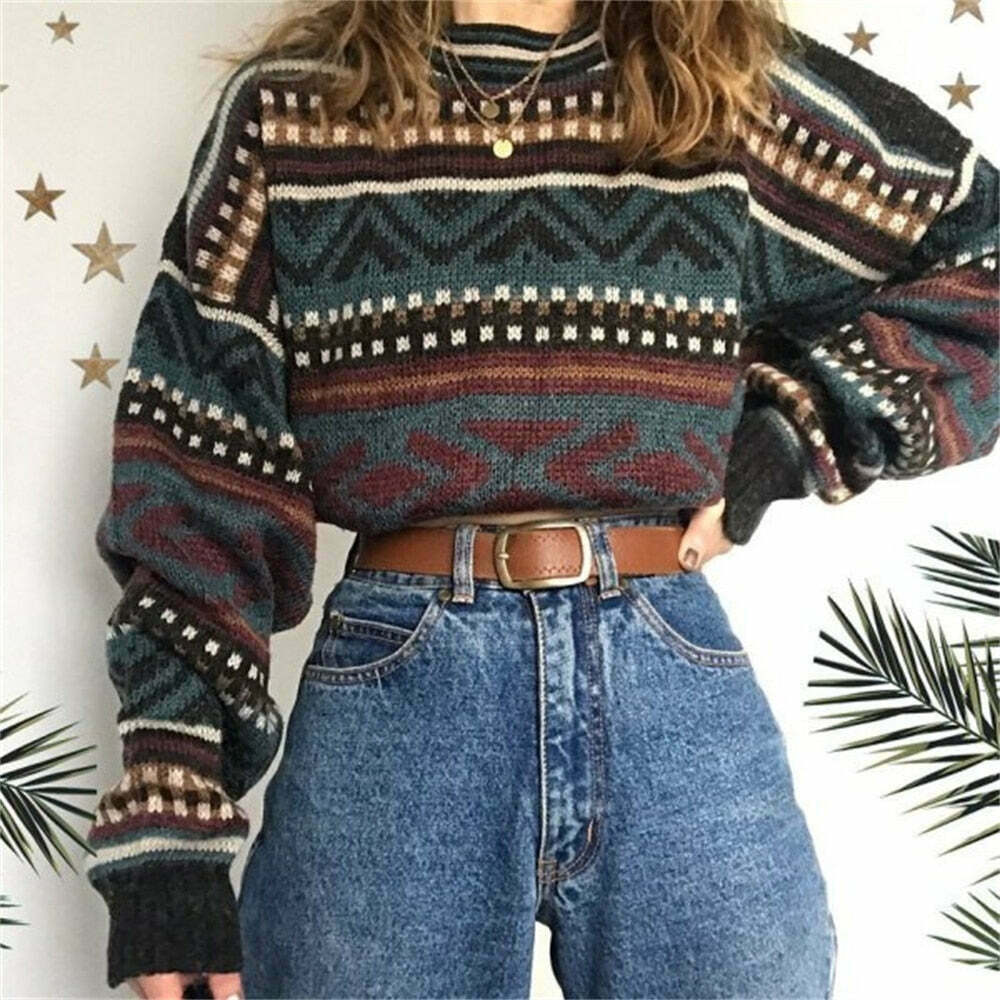 Vintage Knitted Sweater: Y2K Aesthetic Coquette Style for Women - Grunge, Pastel Goth, and More