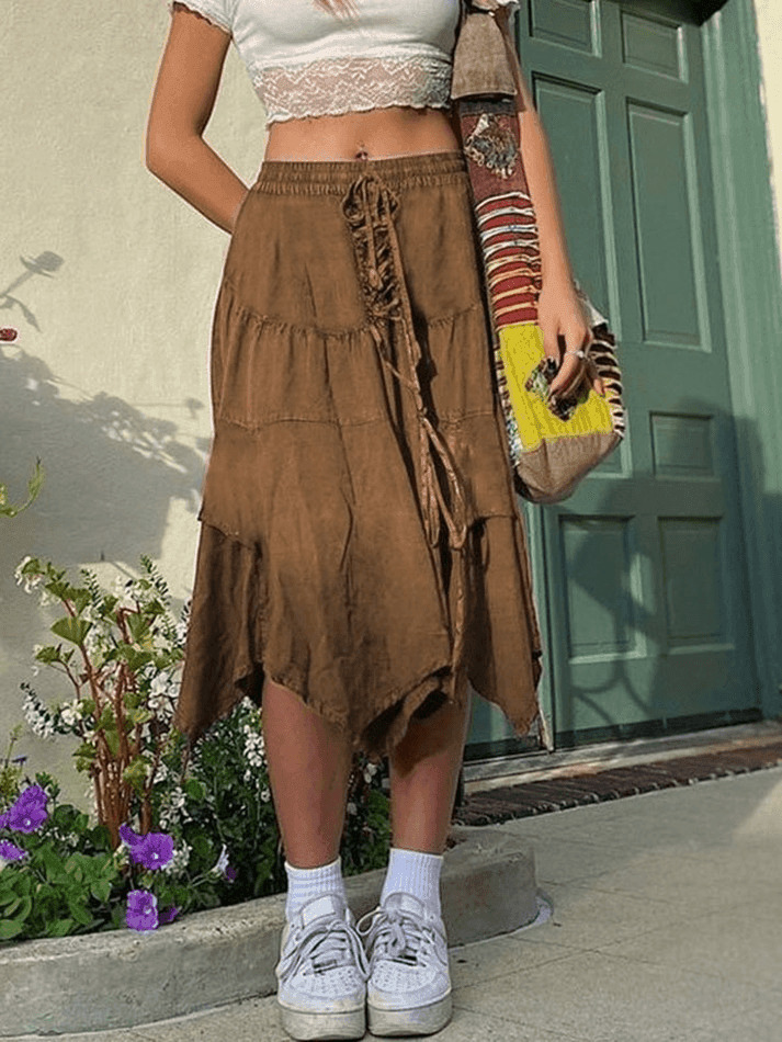 Vintage Lace-Up Midi Skirt: Y2K Fashion with a Coquette Aesthetic Twist