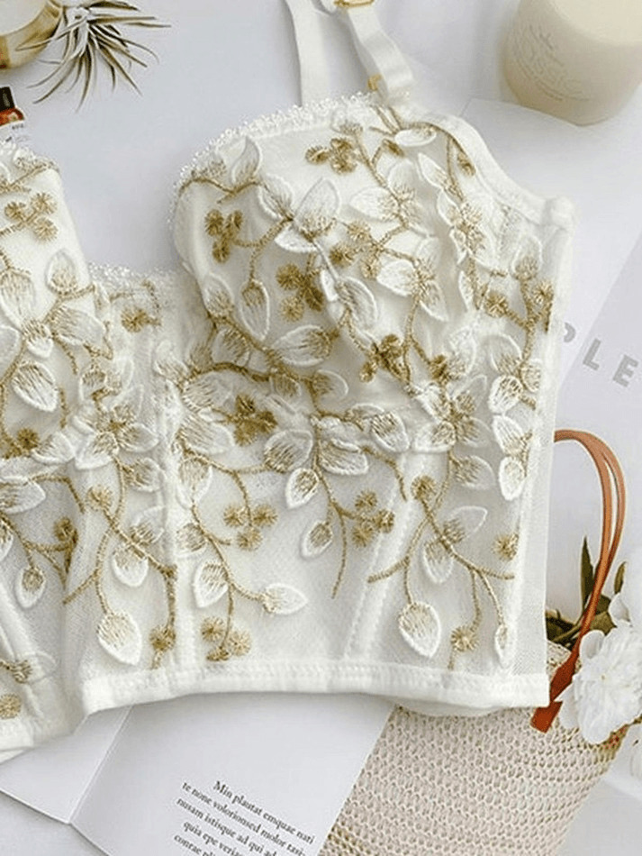 Vintage Lace Embroidery Bustier - Y2K Coquette Grunge Aesthetic Cute Tops Goth