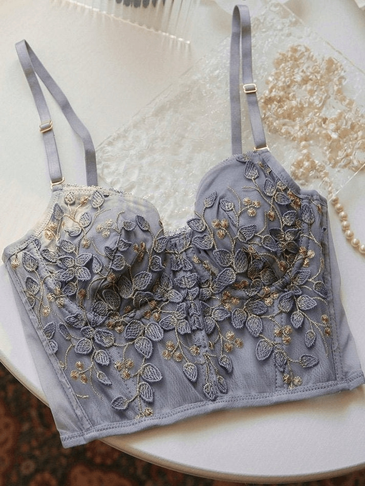 Vintage Lace Embroidery Bustier - Y2K Coquette Grunge Aesthetic Cute Tops Goth