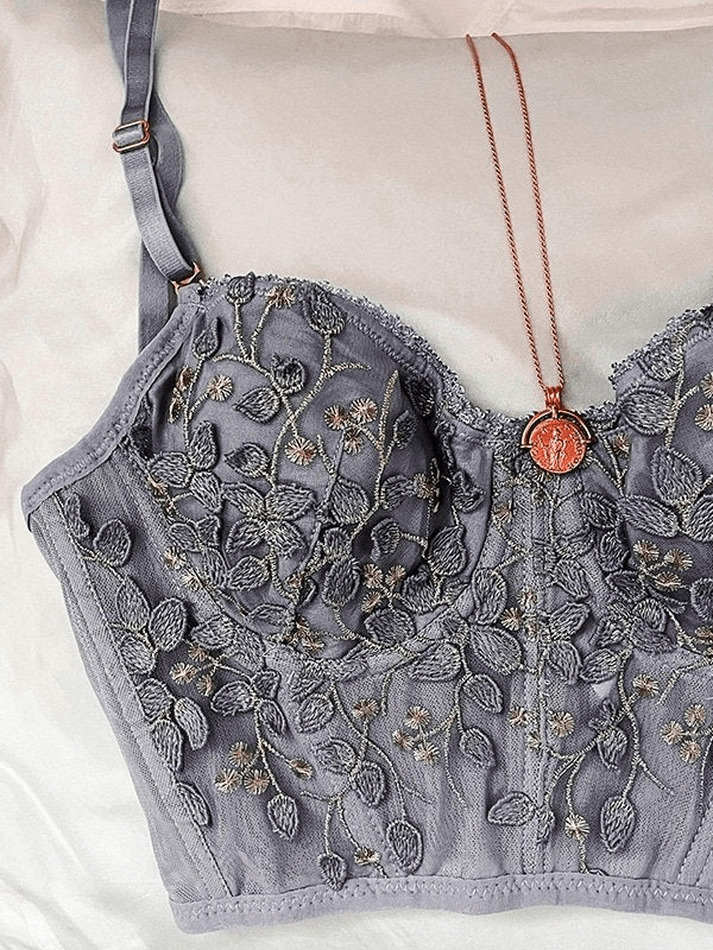 Vintage Lace Embroidery Bustier - Y2K Coquette Grunge Aesthetic Cute Tops Goth