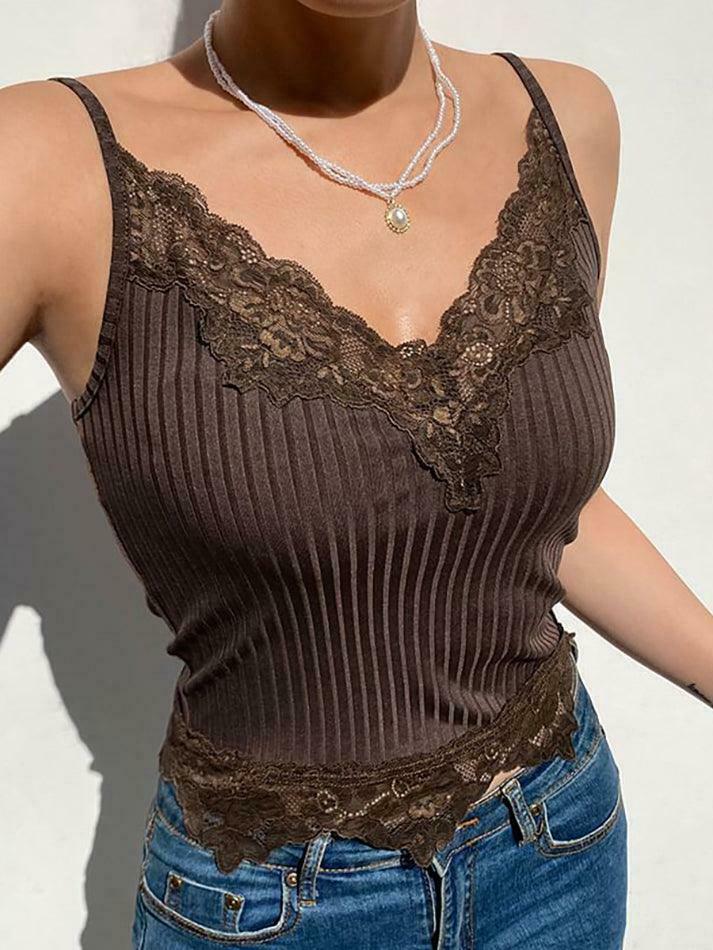 Vintage Lace V-Neck Camisole: Y2K Fashion Aesthetic - Coquette & Grunge Vibes, Cute Tops, Pastel