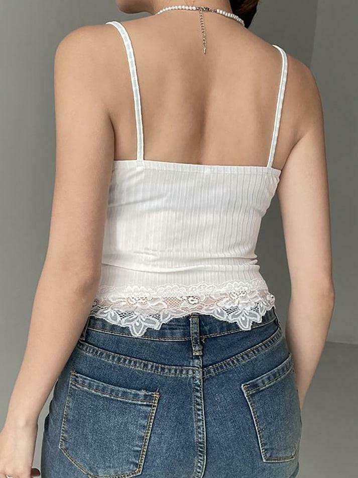 Vintage Lace V-Neck Camisole: Y2K Fashion Aesthetic - Coquette & Grunge Vibes, Cute Tops, Pastel