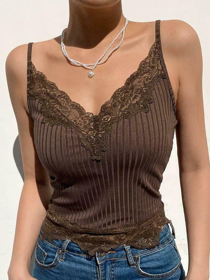 Vintage Lace V-Neck Camisole: Y2K Fashion Aesthetic - Coquette & Grunge Vibes, Cute Tops, Pastel