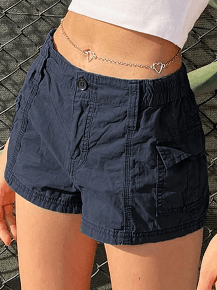 Vintage Low Rise Asymmetric Cargo Shorts - Y2K Fashion with a Grunge Aesthetic