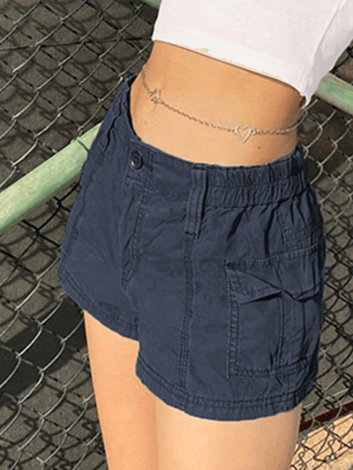Vintage Low Rise Asymmetric Cargo Shorts - Y2K Fashion with a Grunge Aesthetic