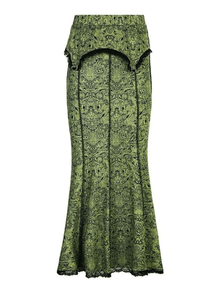 Vintage Mermaid Patchwork Printed Maxi Skirt - Y2K Fashion Statement with Coquette Aesthetic Flair