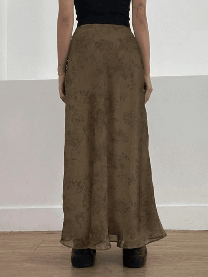 Vintage Mesh Floral Maxi Skirt - Y2K Aesthetic Coquette Grunge Outfit