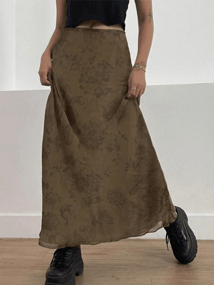 Vintage Mesh Floral Maxi Skirt - Y2K Aesthetic Coquette Grunge Outfit
