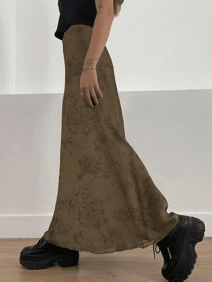 Vintage Mesh Floral Maxi Skirt - Y2K Aesthetic Coquette Grunge Outfit