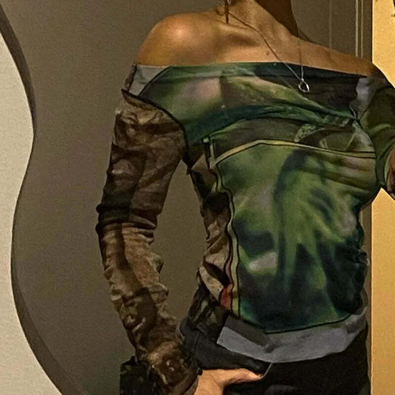 Vintage Mesh Tee with Y2K Aesthetic Prints - Coquette & Grunge Style Women's Fashion