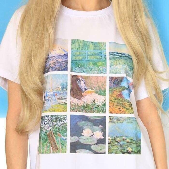Vintage Monet Painting Tee - Y2K Aesthetic Top for Women - Coquette Style Fashion Shirt