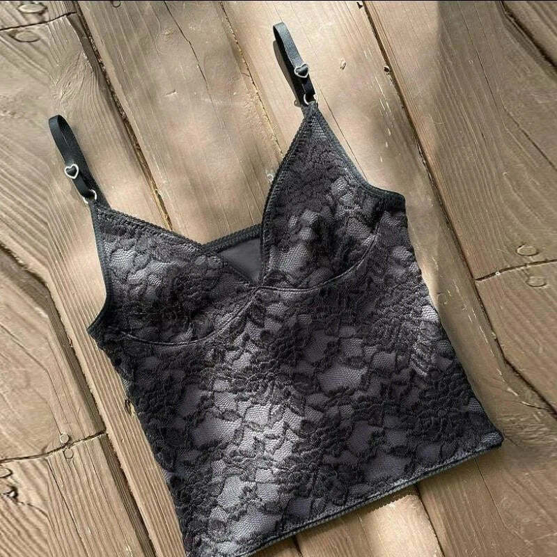 Vintage Noir Chic Cami Top - Y2K Aesthetic Fashion - Grunge Coquette Style - Pastel Goth Outfit