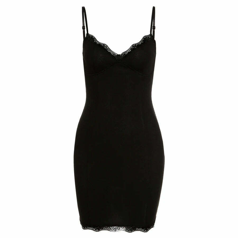 Vintage Noir Niche Lace Cami Dress - Y2K Fashion Aesthetic for Women