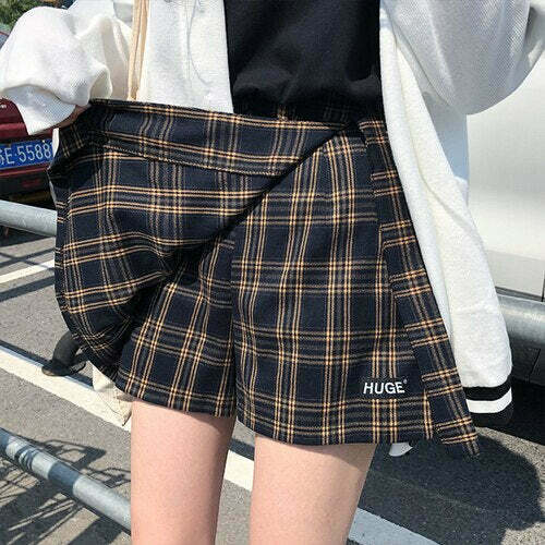 Vintage Plaid College Skirt - Y2K Fashion Aesthetic with Coquette and Grunge Style