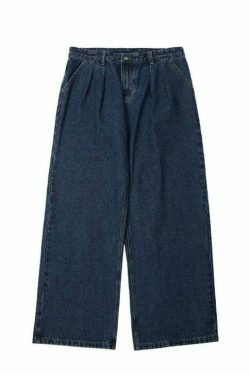 Vintage Pleat Front Wide Leg Jeans - Y2K Fashion Aesthetic for Women - Coquette Style Grunge Outfits