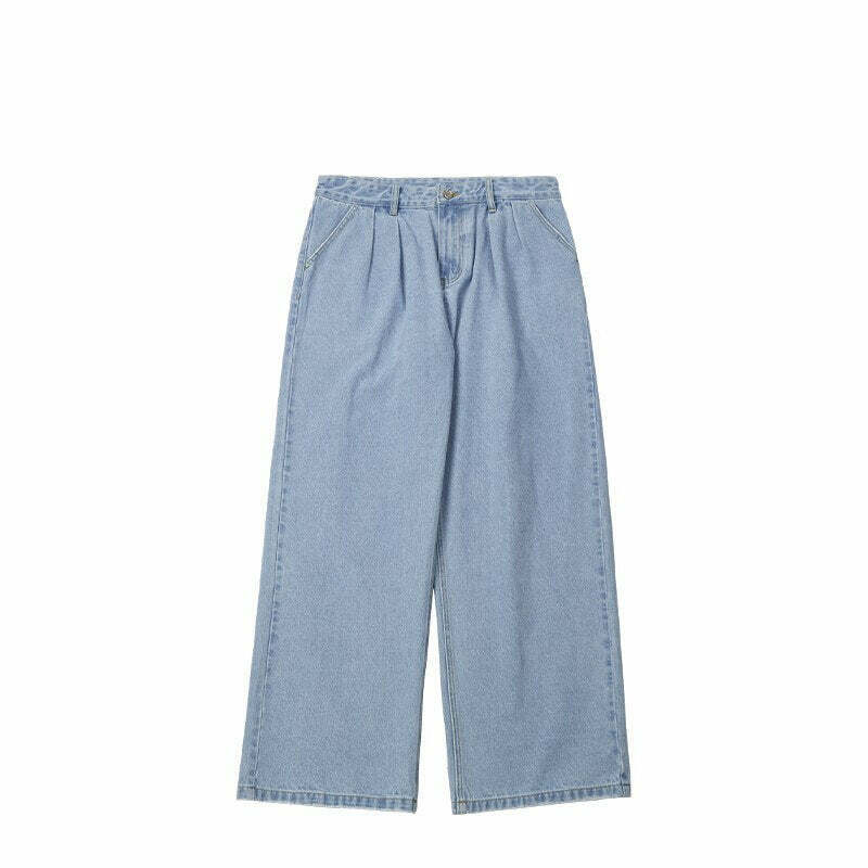 Vintage Pleat Front Wide Leg Jeans - Y2K Fashion Aesthetic for Women - Coquette Style Grunge Outfits