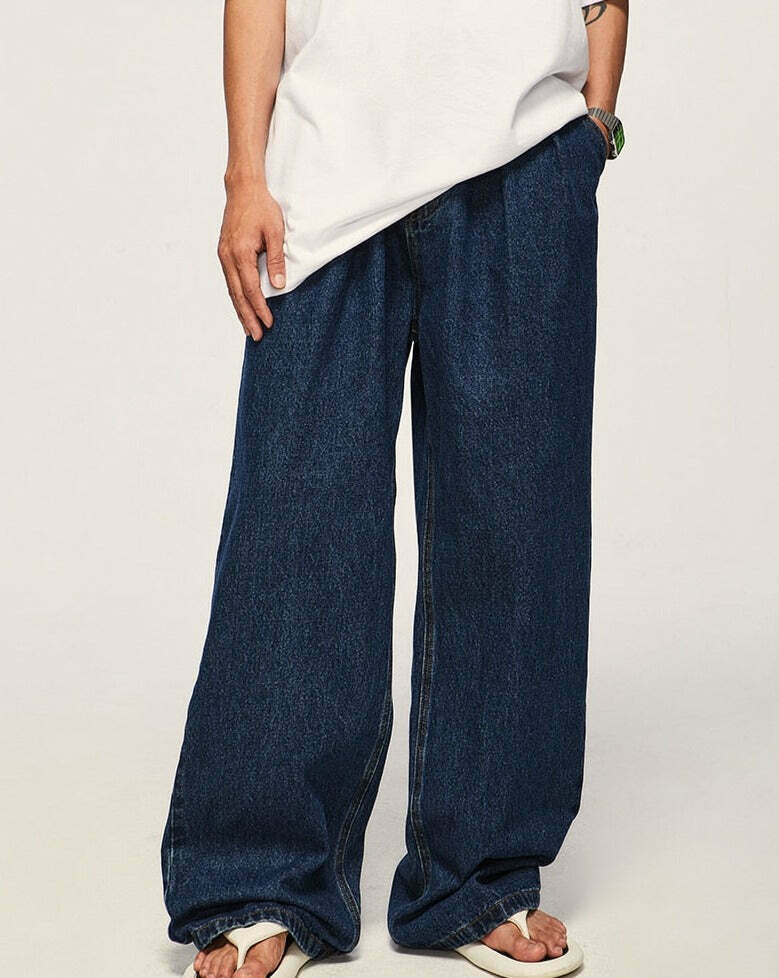 Vintage Pleat Front Wide Leg Jeans - Y2K Fashion Aesthetic for Women - Coquette Style Grunge Outfits