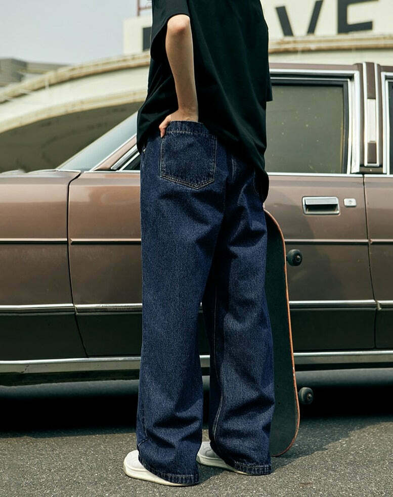 Vintage Pleat Front Wide Leg Jeans - Y2K Fashion Aesthetic for Women - Coquette Style Grunge Outfits