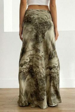 Vintage Print Low Rise Shift Midi Skirt - Y2K Fashion Coquette Aesthetic