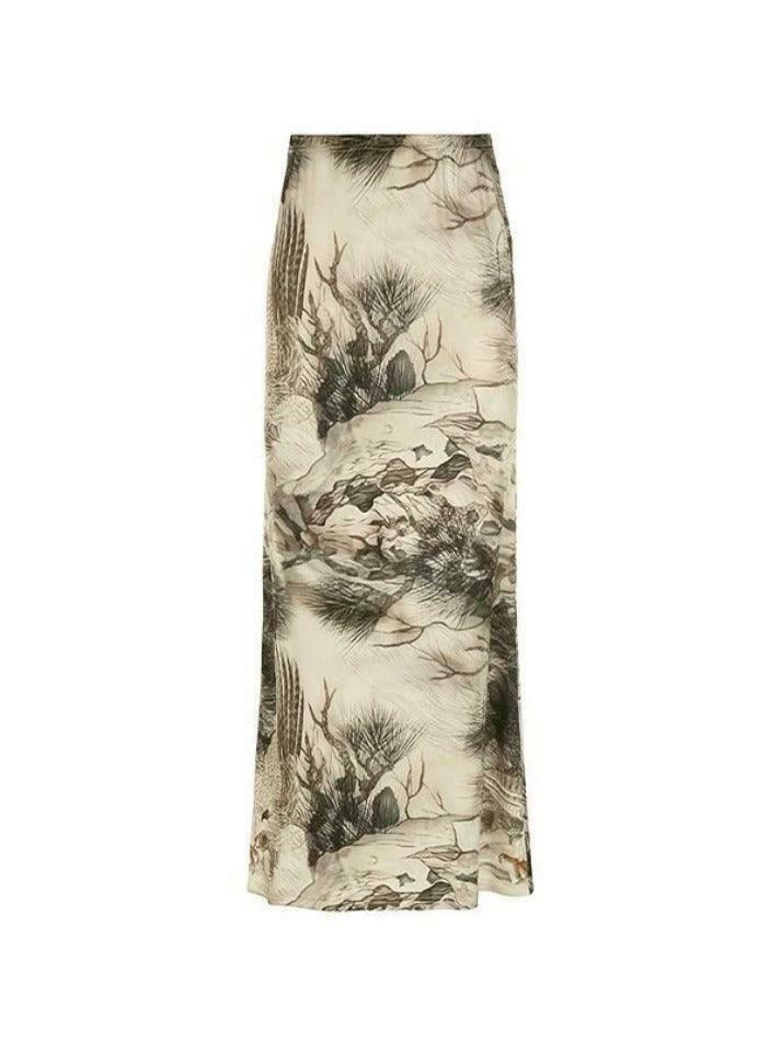 Vintage Print Low Rise Shift Midi Skirt - Y2K Fashion Coquette Aesthetic