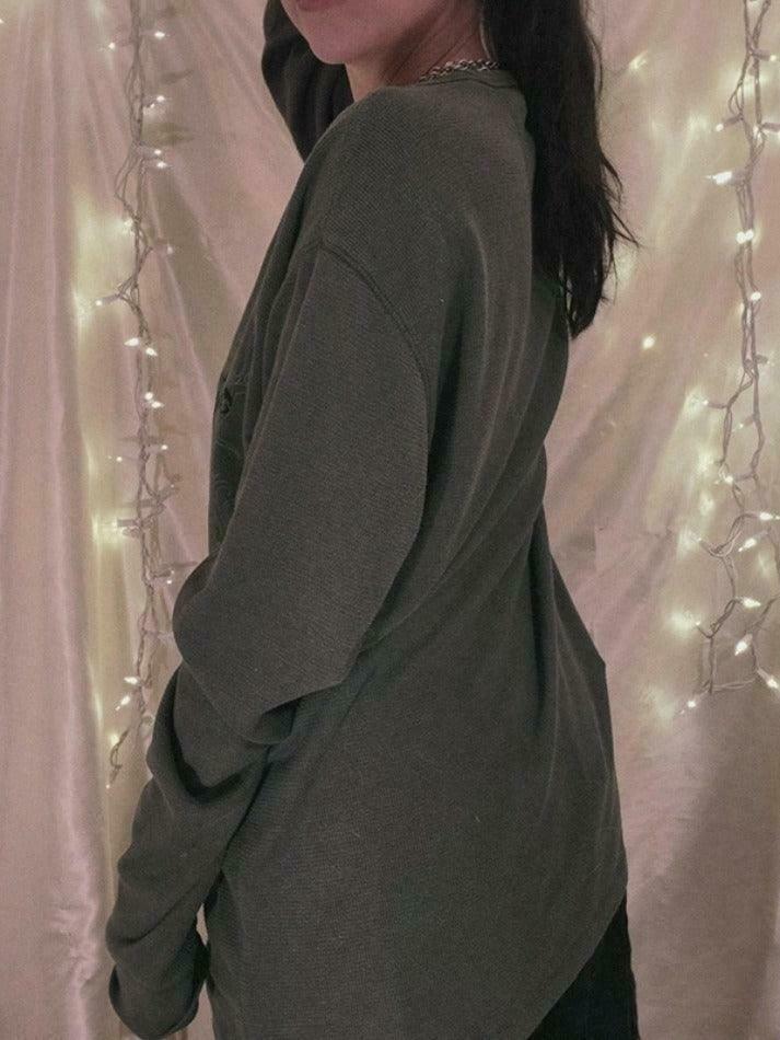 Vintage Print Oversized Long Sleeve Tee for Y2K Fashion Enthusiasts