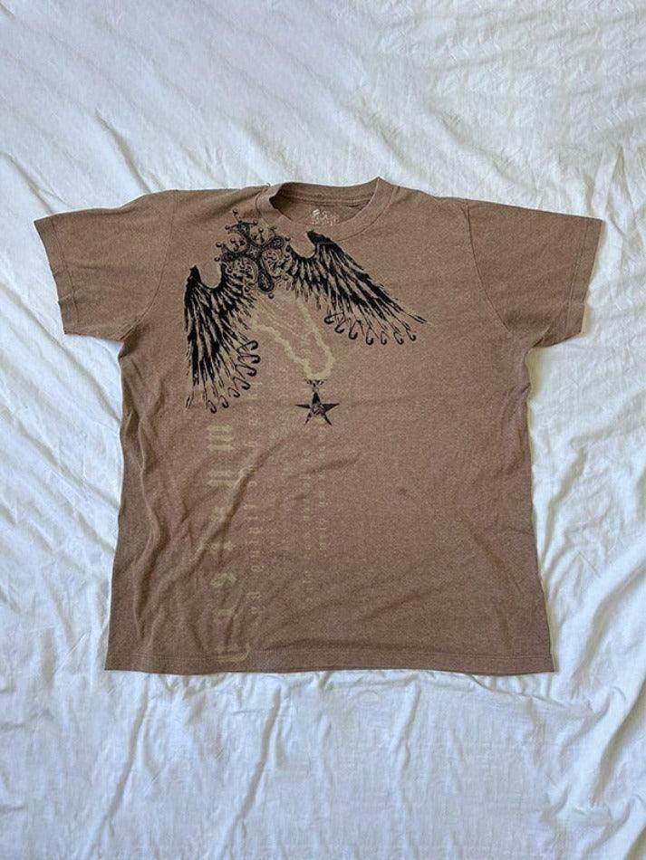 Vintage Print Oversized Tee - Y2K Coquette Grunge Aesthetic Cute Tops & Cargo Skirt