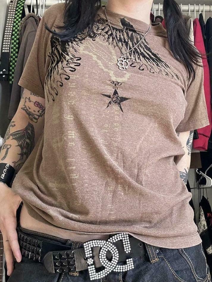 Vintage Print Oversized Tee - Y2K Coquette Grunge Aesthetic Cute Tops & Cargo Skirt