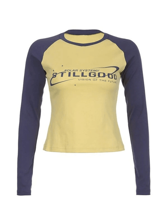 Vintage Raglan Long Sleeve Tee - Y2K Aesthetic Grunge Coquette Style, Cute Tops & Cargo Skirt