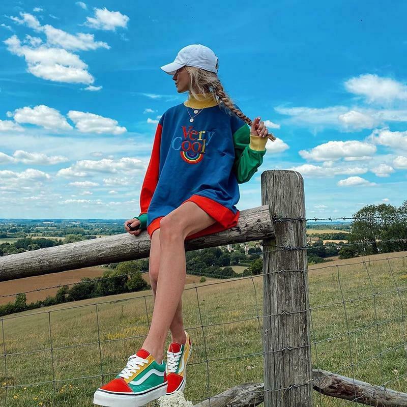 Vintage Rainbow Sweater - Y2K Aesthetic Coquette Style with Grunge Vibes and Pastel Goth Influence
