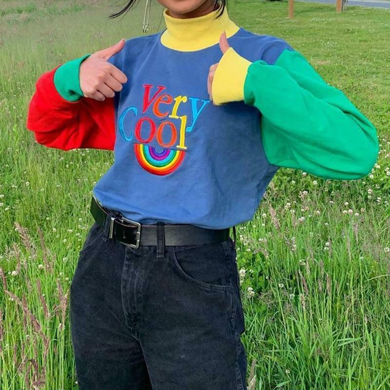 Vintage Rainbow Sweater - Y2K Aesthetic Coquette Style with Grunge Vibes and Pastel Goth Influence