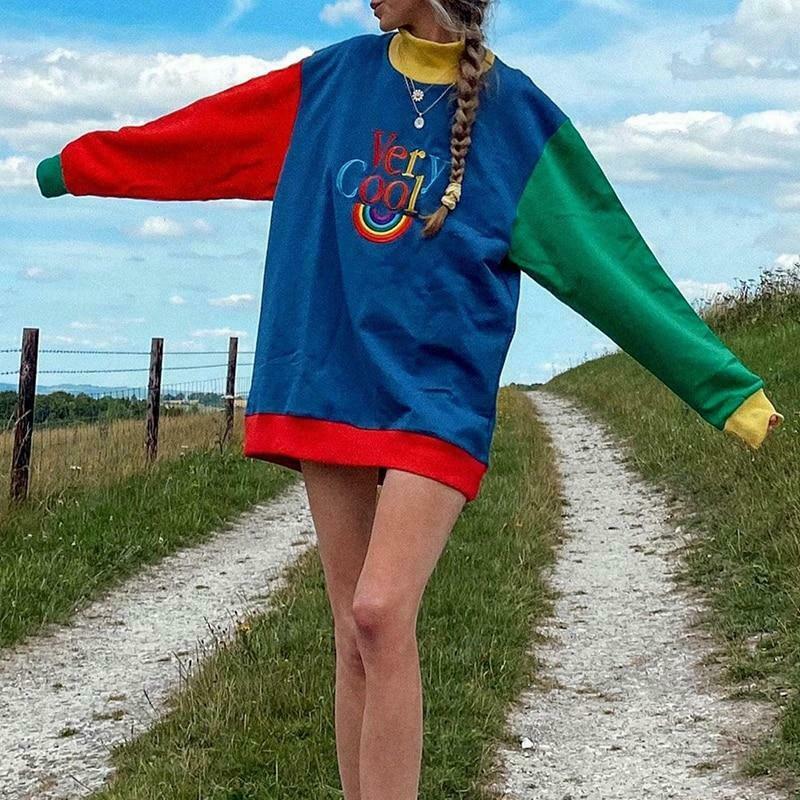 Vintage Rainbow Sweater - Y2K Aesthetic Coquette Style with Grunge Vibes and Pastel Goth Influence