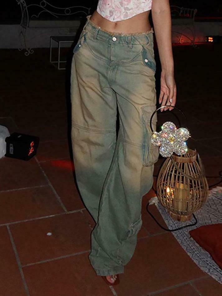 Vintage Raw-Trim Wide-Leg Jeans: Y2K Fashion with Coquette Aesthetic