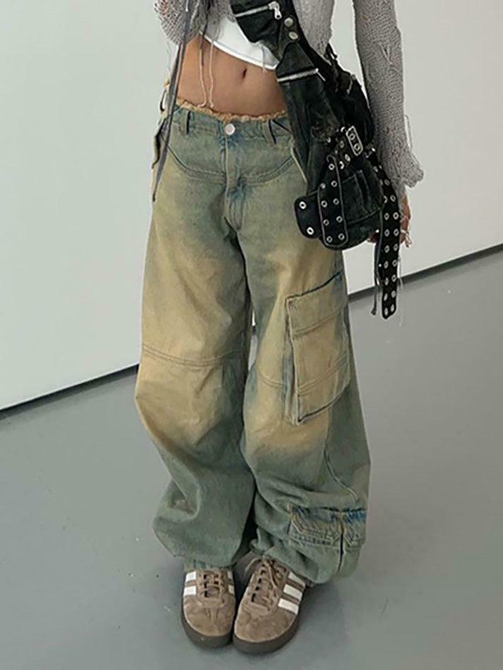 Vintage Raw-Trim Wide-Leg Jeans: Y2K Fashion with Coquette Aesthetic
