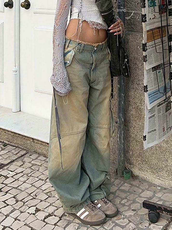 Vintage Raw-Trim Wide-Leg Jeans: Y2K Fashion with Coquette Aesthetic